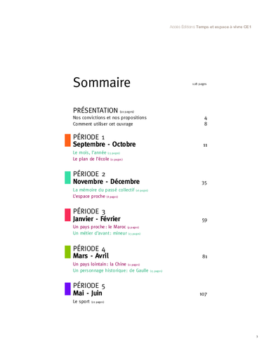 Temps et espace a vivre ce1 sommaire acces editions